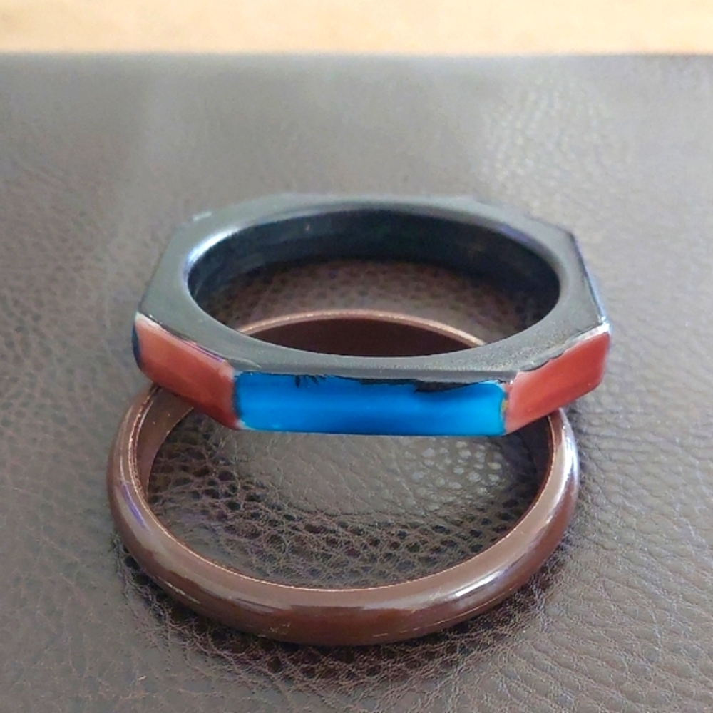 Colorful Hexagonal and Brown Wooden Bangles